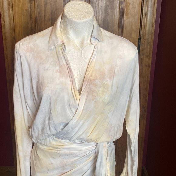 Young Fabulous & Broke tie dye faux wrap mini midi dress batwing sleeves sz S - Picture 6 of 17